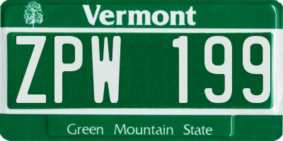 VT license plate ZPW199