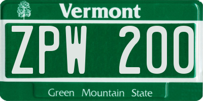 VT license plate ZPW200