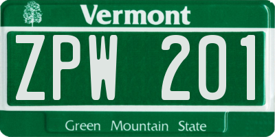VT license plate ZPW201