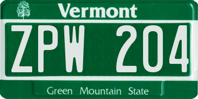 VT license plate ZPW204