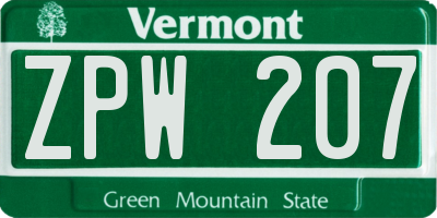 VT license plate ZPW207