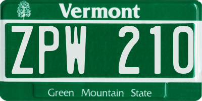 VT license plate ZPW210