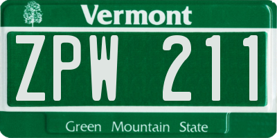 VT license plate ZPW211