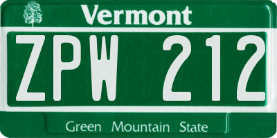 VT license plate ZPW212