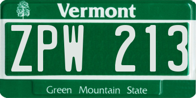 VT license plate ZPW213