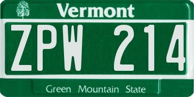 VT license plate ZPW214