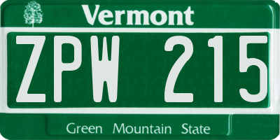 VT license plate ZPW215