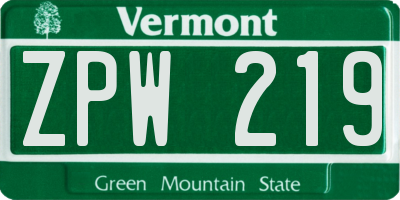 VT license plate ZPW219