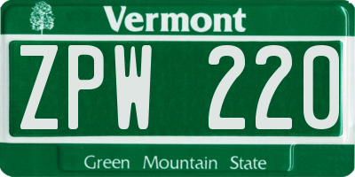 VT license plate ZPW220