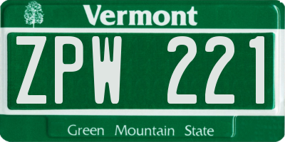 VT license plate ZPW221