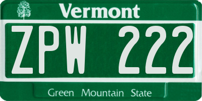 VT license plate ZPW222