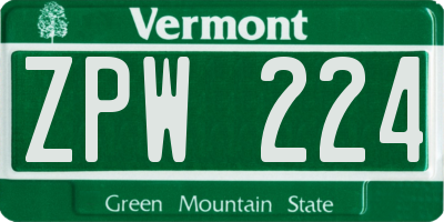 VT license plate ZPW224