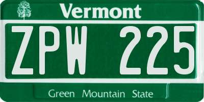 VT license plate ZPW225