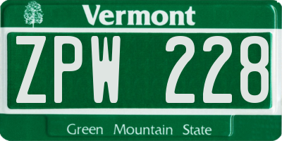 VT license plate ZPW228