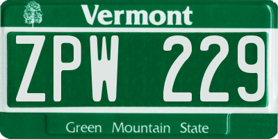 VT license plate ZPW229