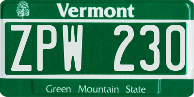 VT license plate ZPW230