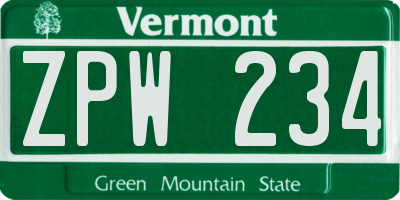 VT license plate ZPW234