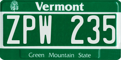 VT license plate ZPW235