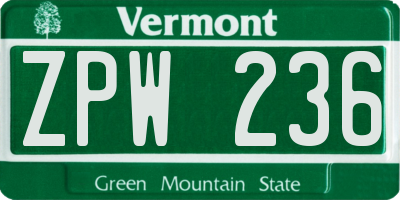 VT license plate ZPW236