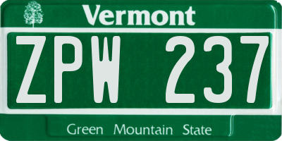 VT license plate ZPW237