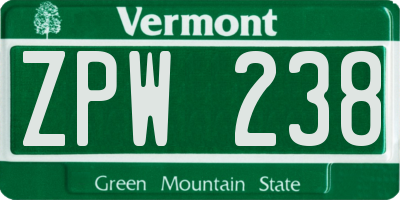 VT license plate ZPW238