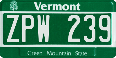 VT license plate ZPW239