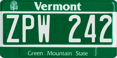 VT license plate ZPW242