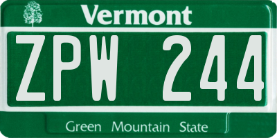 VT license plate ZPW244