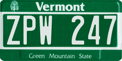 VT license plate ZPW247