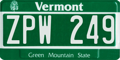 VT license plate ZPW249