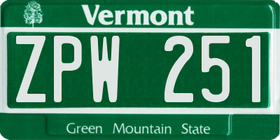 VT license plate ZPW251