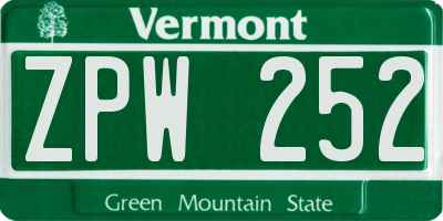 VT license plate ZPW252