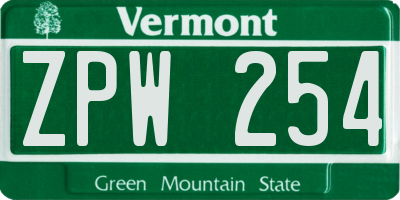 VT license plate ZPW254