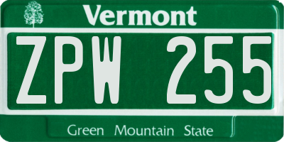 VT license plate ZPW255