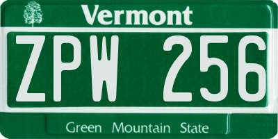 VT license plate ZPW256