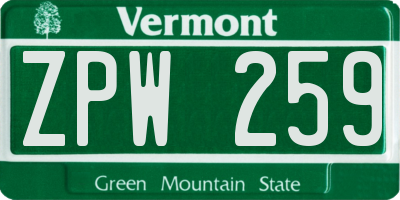 VT license plate ZPW259