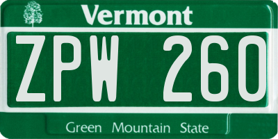 VT license plate ZPW260