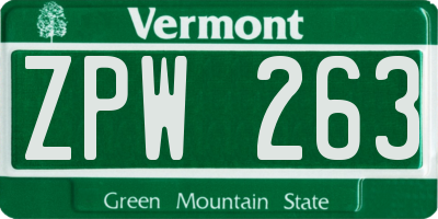 VT license plate ZPW263