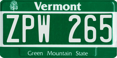 VT license plate ZPW265
