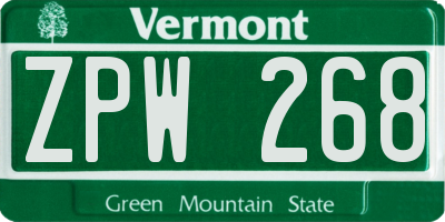 VT license plate ZPW268