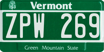 VT license plate ZPW269