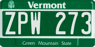 VT license plate ZPW273