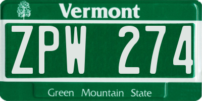 VT license plate ZPW274