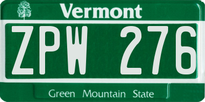 VT license plate ZPW276