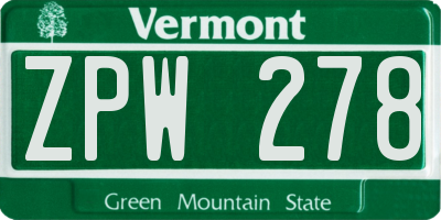 VT license plate ZPW278