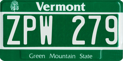 VT license plate ZPW279