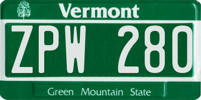 VT license plate ZPW280