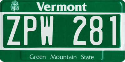 VT license plate ZPW281