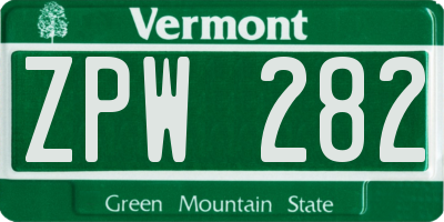 VT license plate ZPW282