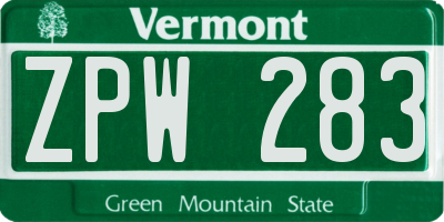 VT license plate ZPW283